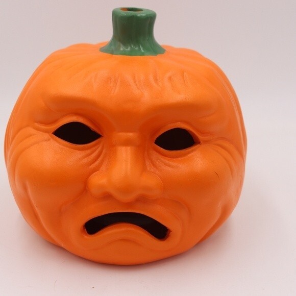 Vintage Earthenware Jack-o-lantern Pumpkin Candle Holder Halloween Scary Face - Picture 1 of 10